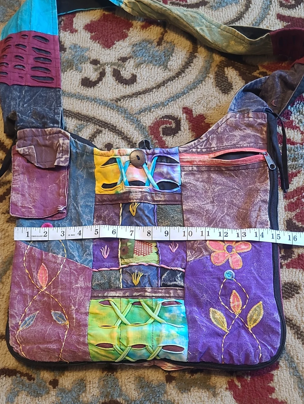 Rising International Patchwork Embroidered Expandable Hippie Boho Hobo Bag Purse